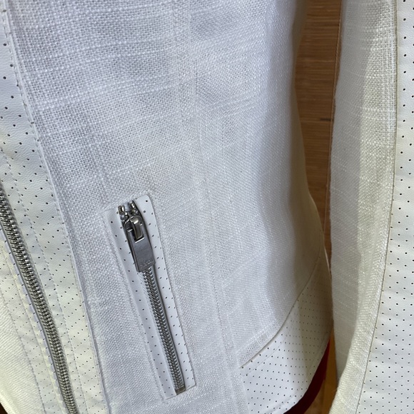 NYDJ Faux Leather Linen Moto Jacket Off White XS - Picture 5 of 15